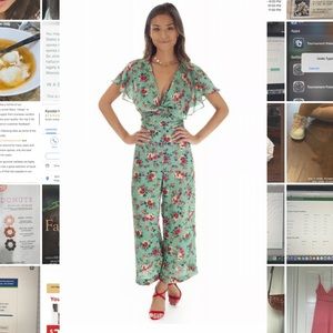 Green Floral Zara Jumpsuit - Size XS